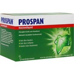 Eine grüne Verpackung von Prospan Hustensaft mit einem Efeublatt darauf.